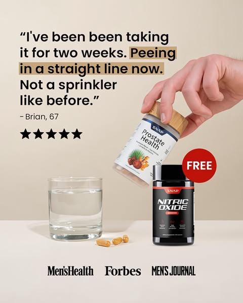 This ad uses a direct, raw customer quote about product efficacy alongside product imagery to build immediate social proof for men's wellness supplements.